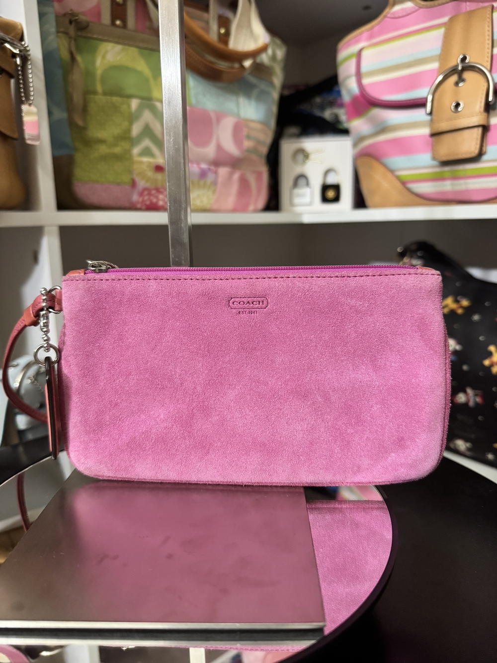 Coach Pink Suede Wristlet Clutch